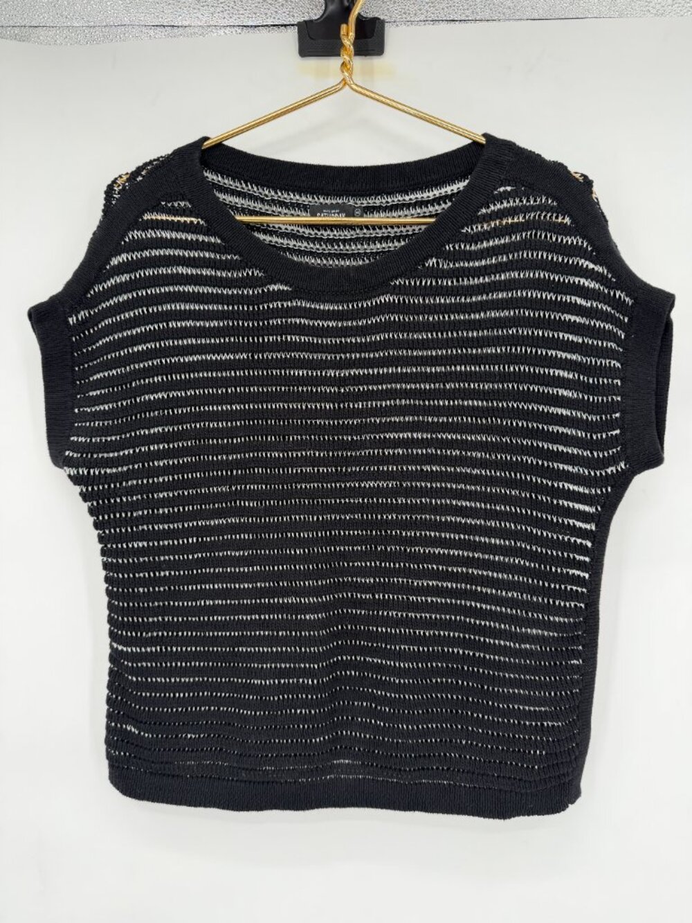 Kate Spade Saturday Women’s XS Black White Open Knit Striped Sweater Top